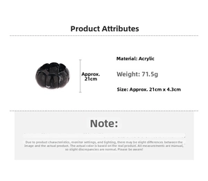 Detail view of black marble pattern acrylic bracelet with 21cm length and 71.5g weight