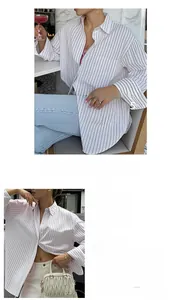 Detail view of striped long sleeve shirt with 100% polyester fabric material specifications