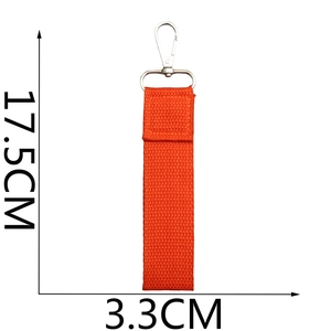 Orange woven lanyard strap with metal lobster clasp showing 17.5cm length measurements