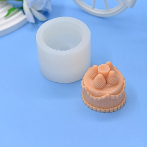 Silicone strawberry cake mold for DIY candles and soaps with 3D texture details