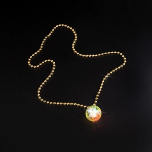 Luminous 70s disco ball necklace with rainbow glow pendant on gold chain link