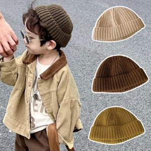 Gorro De Punto Niños Algodón Acanalado Cálido Invierno Docker Gorra Para Niños Niñas Niños Pequeños Color Sólido Estilo Coreano