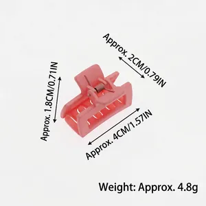 Pink matte hollow square hair claw clip for women, 4cm mini size with dimensions detail