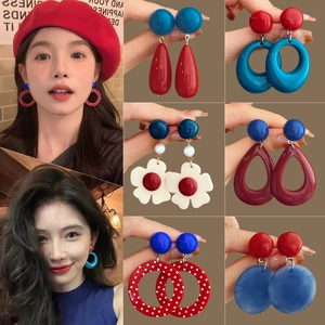 Vintage Geometric Drop Earrings Resin Acrylic Contrast Color With 925 Sterling Silver Earring Post For Women Fashion