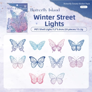 Macro detail of Shell Luster PET butterfly stickers for DIY scrapbooking decoration