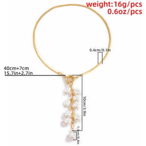 Detailed size and weight chart for baroque style gold snake chain necklace with pearl tassel
