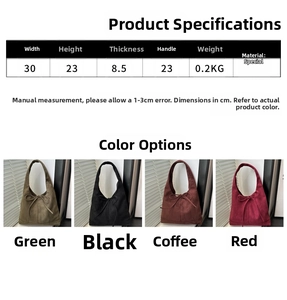 Detail chart of the large tote bag showing dimensions and specifications in four colors