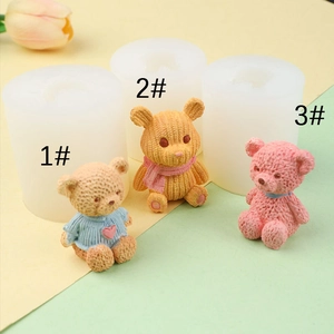 Bear Silicone Mold 3D Cartoon Animal Shape Knit Texture DIY Aromatherapy Candle Plaster Resin Crafts Making Creative Cute