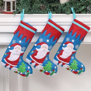 Christmas Stocking Gift Bag Felt Fabric Applique Embroidery Santa Claus For Home Festive Party Decor Cartoon Cute