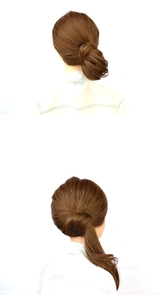 Detailed view of black hair styling tool used for low bun and ponytail hairstyles