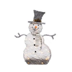 LED lighted Christmas snowman decoration with flocked texture and grey top hat