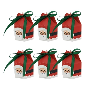 Set of 6 Christmas yurt gift boxes with Santa Claus patterns and green ribbons