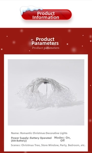 Detail of snowflake LED string lights showing battery-powered box and warm lighting