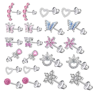 Butterfly Heart Star Stainless Steel Stud Earrings With Zircon Inlay Safety Screw Back Piercing Jewelry For Women Girls