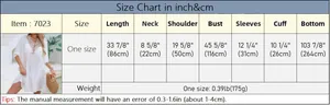 Size chart with detailed measurements for women's white lace beach cover-up item 7023