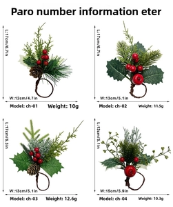 Detailed parameter chart for Christmas napkin rings with pine needles and red berries