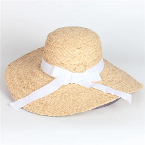 Women Raffia Straw Hat Wide Brim Sun Protection Beach Vacation Bow Ribbon Elegant Breathable Boater Style
