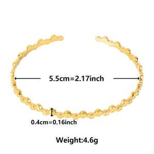 Detailed view of C-shaped gold stainless steel bracelet with precise size measurements