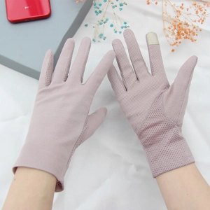 Pink UV protection cotton gloves with touch screen fingertips and non-slip palm grip