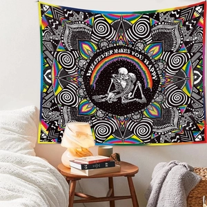 Bohemian mandala skeleton tapestry with Whatever Makes You Happy quote for wall decor