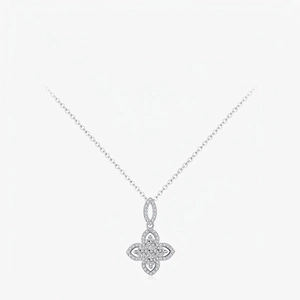 925 Sterling Silver Necklace With Sparkling Cubic Zirconia Flower Pendant Vintage Elegant Jewelry For Women