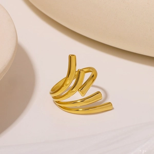 Artistic gold-plated stainless steel open ring with multilayer spiral curved design