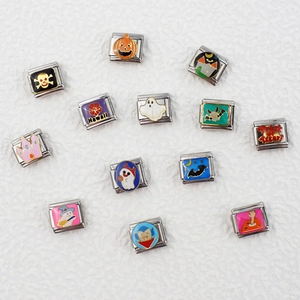Italian Charm Links Stainless Steel Enamel Halloween Pumpkin Ghost Skull Bat Vampire Modular Bracelet DIY Jewelry