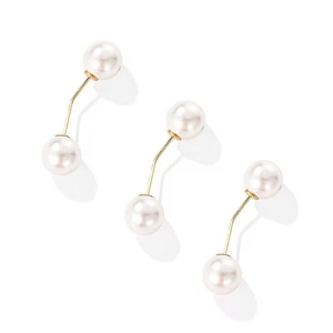 Elegant gold double pearl brooch pin featuring two lustrous white pearls in a minimalist design