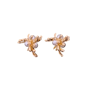 Elegant gold pearl flower drop earrings with organic coral design for women