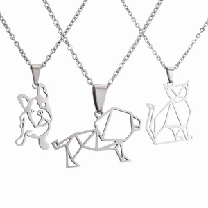 Stainless Steel Geometric Animal Pendant Necklace Origami Hollow Lion Cat Dog Minimalist Jewelry For Women Men