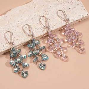 Boucles d'oreilles vintage avec cristaux de cœur roses et bleus et design multicouche