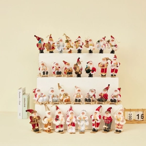 Santa Claus Ornament Plush Fabric Wooden Sleigh Skiing Christmas Decoration Home Festive Desktop Hanging