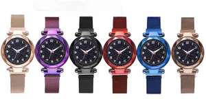 Luminous starry sky dial watches for women with magnetic mesh bands in six colors