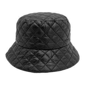 Lightweight black quilted diamond pattern puffer bucket hat for women winter warmth