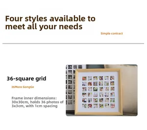 Detail of 36-grid wooden photo frame measuring 30x30cm for 3x3cm small pictures