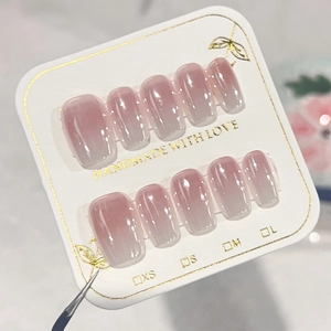 Handmade Press On Nails Pink White Gradient Ombre Blush Glossy False Nails Wearable Manicure Set For Women Nail Art