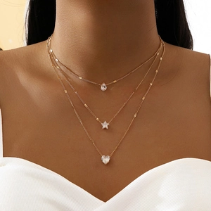 Layered Necklace Alloy Zircon Teardrop Star Heart Pendants Gold Fashion Simple Commuting Accessory For Women