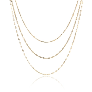 Three-layer 18k gold plated stainless steel necklace set with beads and twisted chain style