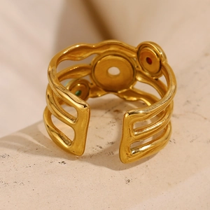 18K gold-plated stainless steel triple-layer open ring with colorful zircon accents
