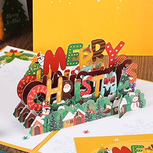 3D Pop up Christmas greeting card with festive paper sculptures and envelope set