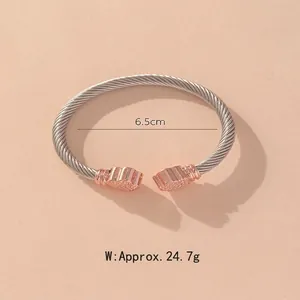 Bracciale rigido a cavo intrecciato argento e oro rosa con diametro di 6,5 cm