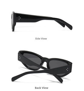 Seiten- und Rückansicht der breiten Cat-Eye-Sonnenbrille mit metallischen Tri-Dot-Nieten