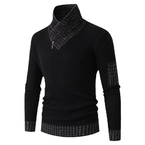 Maglione da uomo in maglia nera con collo a sciarpa a contrasto e dettaglio zip