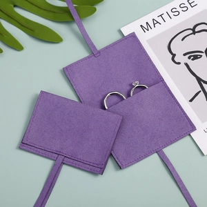 Purple microfiber suede envelope jewelry pouch with drawstring for rings and accessories