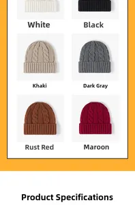 Detailed grid of thermal knit beanies showing six colors and thick cable knit texture