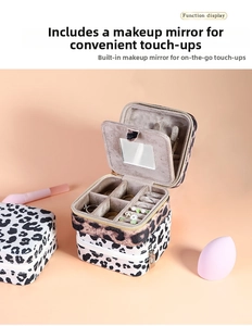 Portable leopard print jewelry box with mirror and velvet lining for rings and earrings