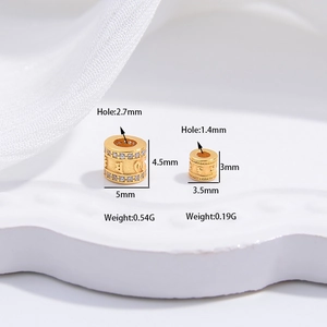 Gold plated S925 silver cylinder beads with white zircon and engraved mantra symbols