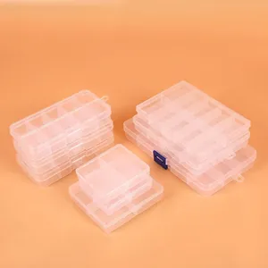 Transparent PP plastic organizer box set with adjustable compartments and blue latches
