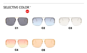 Selection of retro square rimless sunglasses in five colors with metal double bridge design
