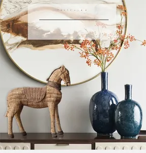 Detailed macro view of retro resin horse figurine with realistic woven rattan texture